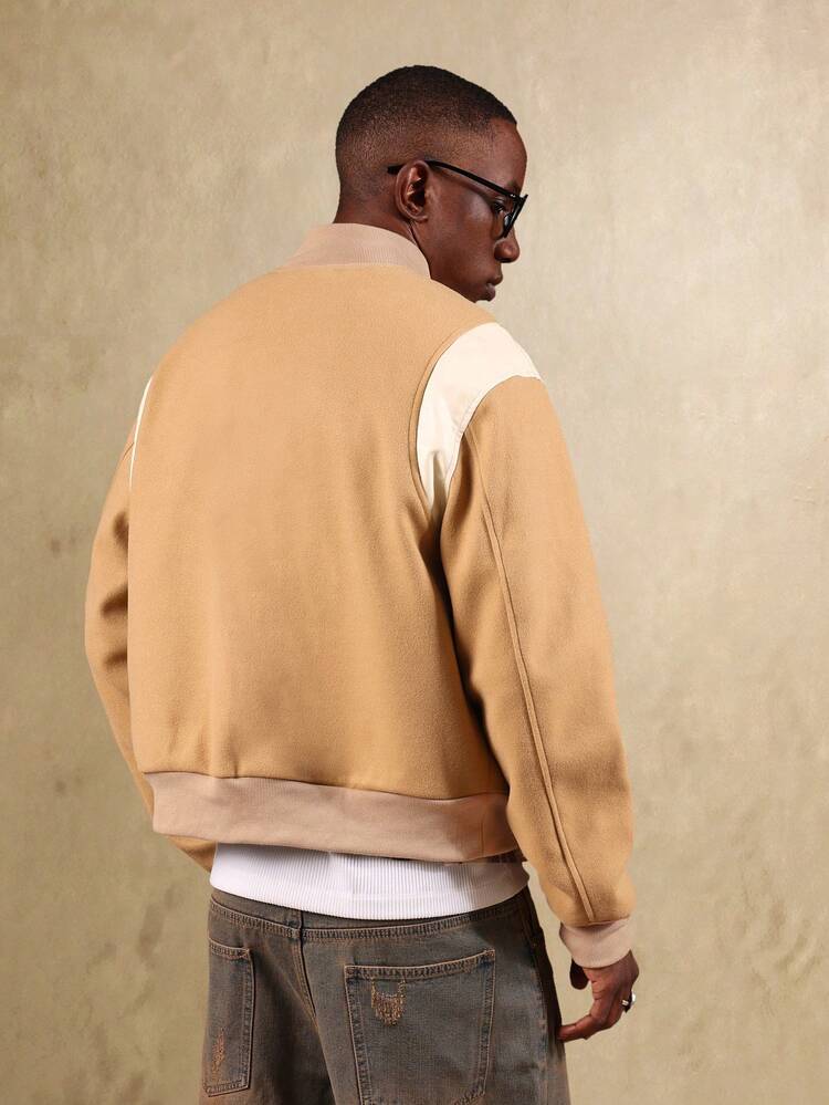 리브 트림 울 블렌드 바시티 재킷