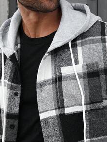 Manfinity CasualCool Men Plus Size Plaid Drawstring Hooded Outing Casual Shacket No T-Shirt, Boyfriend Gifts , Fall