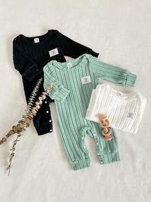 SHEIN 3件套新生儿男女宝宝纯色百搭柔软舒适长袖连体衣套装，四季皆宜，罗纹针织，中性婴儿服装，男女宝宝套装，新生儿针织套装，婴儿针织套装，新生儿连体衣，男女宝宝连体衣，1-24个月，2T男宝宝服装，男宝宝套装，男宝宝服装，母子装，女宝宝/男宝宝连体衣，新生儿连体衣，新生儿服装，新生儿男女宝宝连体衣 - 彩色 - 查看 8