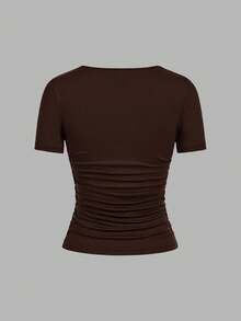 SHEIN EZwear Bộ 4 áo thun cổ tròn tay ngắn màu trơn đơn giản thoải mái dành cho nữ, phù hợp cho mùa xuân/hè - Nhiều màu - Xem 3