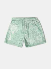 SUMWON Ensemble 2 pièces chemise à boutons imprimée palmiers et short pour tout-petits garçons, tenue assortie pour plage et vacances d'été