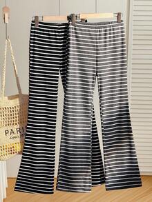 Pantalones de punto a rayas negras y blancas casuales para adolescentes - Blanco y Negro - Ver 5