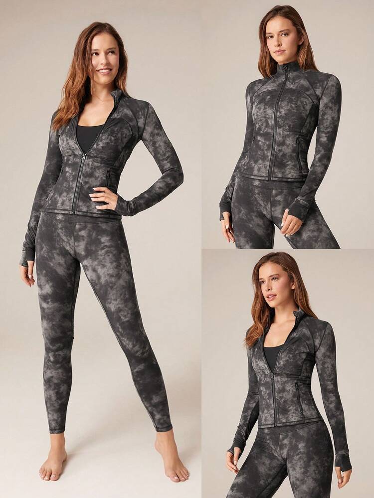 FeatherFit™ Slim-It Streamline Performance Sicher Taschen Reißverschluss Langarm Jacke Geringe Auswirkungen Yoga Täglich Herbst