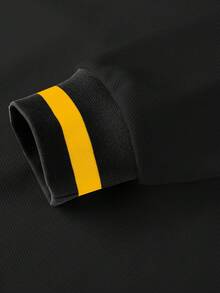 Aesthetic Post Men's Casual Loose V-Neck Sweatshirt, Varsity, Y2k Jersey, Men Street Wear, Fall, Long Sleeve Top - Black - View 5