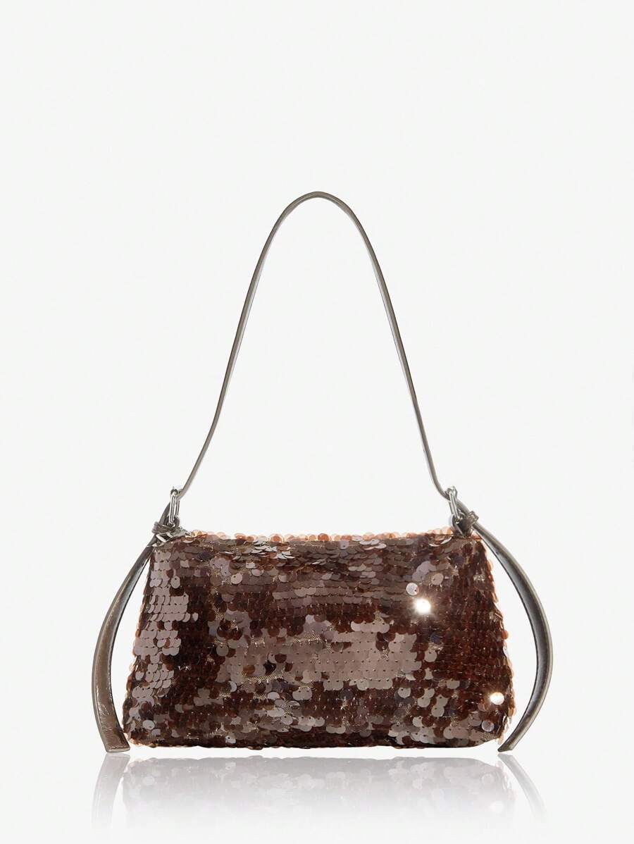 SHEIN SXY 女士、女式单肩包、亮片、棕色、时尚、优雅、简约、个性化、多功能、经典、适合约会、日常、购物、下午茶、鸡尾酒会、派对、舞会、俱乐部、约会、生日、晚会、约会之夜、宴会 - 咖啡 - 查看 1