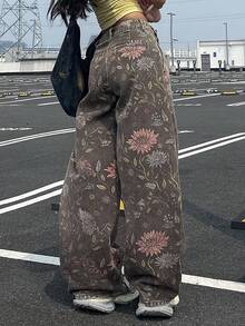 DAZY 女士印花哈伦裤，休闲街头风宽松牛仔裤 Y2k - 彩色 - 查看 6