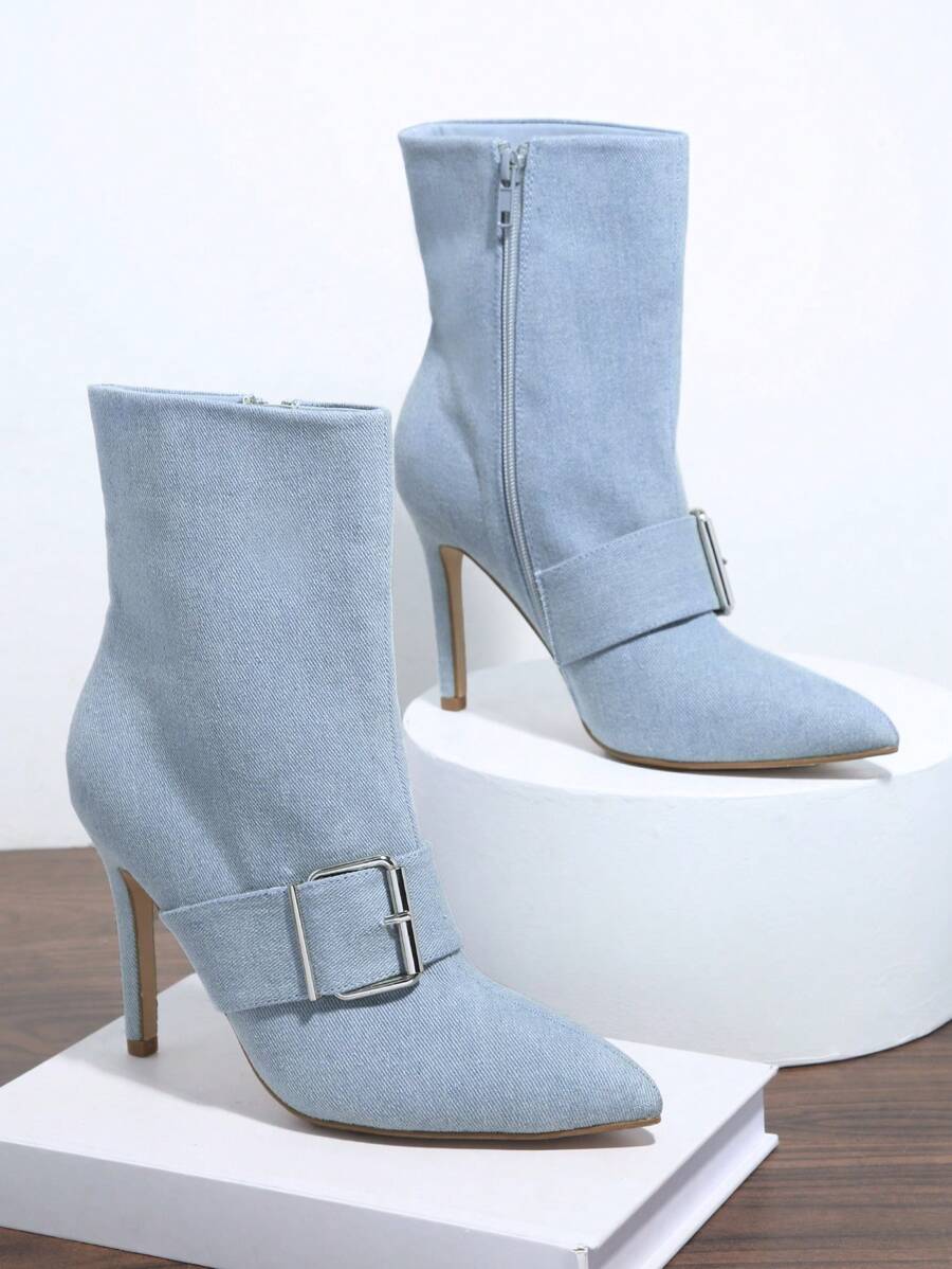 SHUZIA Pointy Toe Stiletto Heel Ankle Booties - Blue - View 1
