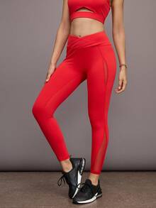 Activina Women's Solid Color Asymmetric Waist Everyday Fitness Leggings Yoga Pants - Red - View 4
