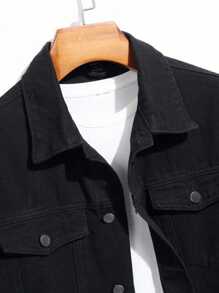 Manfinity Homme Loose Fit Men's Long Sleeve Cotton Denim Jacket With Flap Pockets, Without T-Shirt, Fall