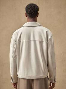AKNOTIC Business Casual 男士休闲时尚街头简约纯色翻盖细节斜口袋夹克，春秋季，秋冬 - 白色 - 查看 5