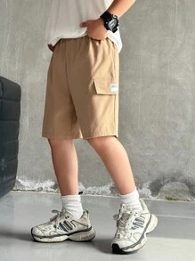 3 件套青少年男孩宽松休闲梭织网色休闲简约基本百搭纯色运动工作服短裤多色多件套，买一送二，买三送一适合春夏季节 - 軍綠色 - 查看 5