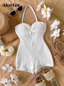 Tween GirlsVacation Halter Twist Jumpsuit - White - View 1