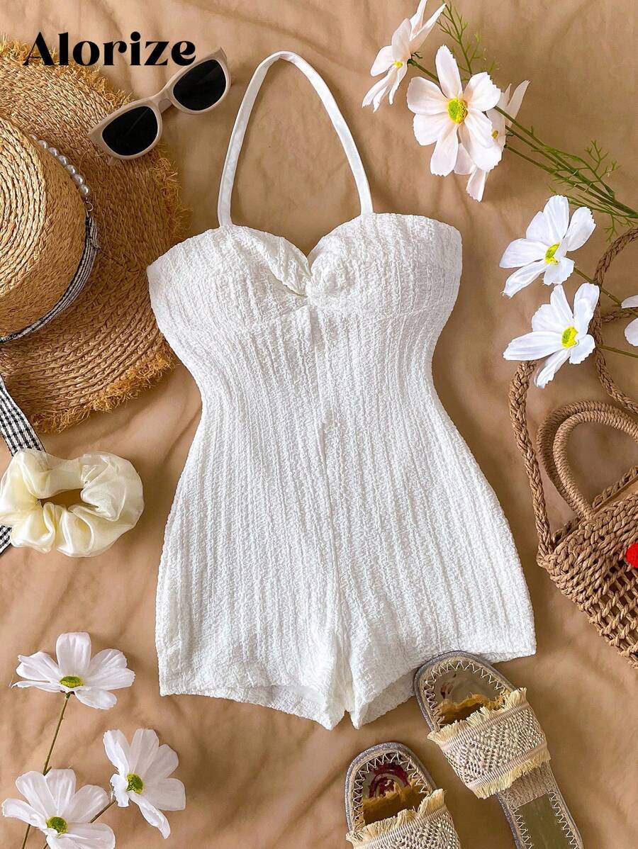 Tween GirlsVacation Halter Twist Jumpsuit - White - View 1