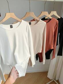 SHEIN EZwear 4件套女士休闲简约长袖圆领紧身衣 - 彩色 - 查看 1