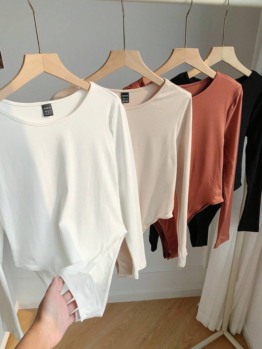 SHEIN EZwear 4件套女士休闲简约长袖圆领紧身衣 - 彩色 - 查看 1