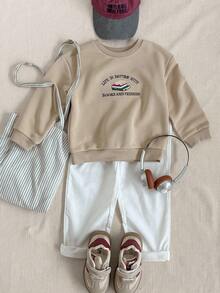 PrepCrw 小男孩字母刺绣圆领卫衣，秋冬学院风