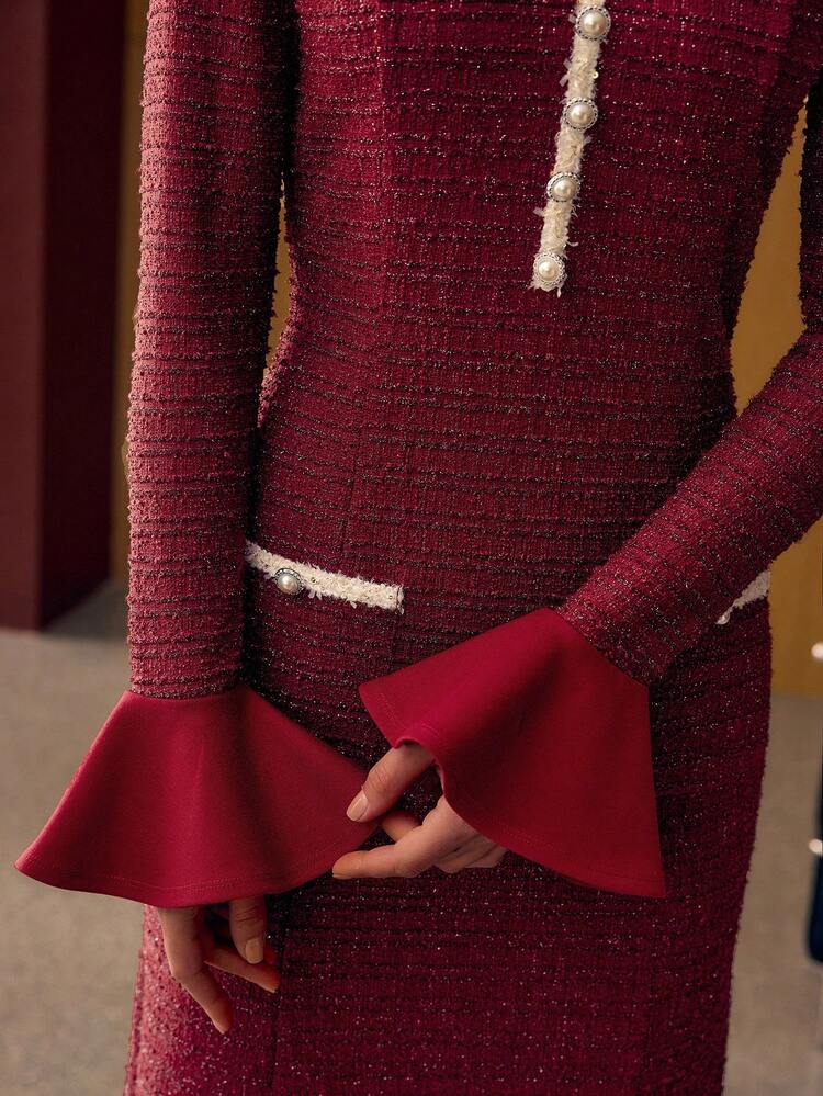 CONTRAST TRIM SLIM FIT DRESS FOR AUTUMN & WINTER