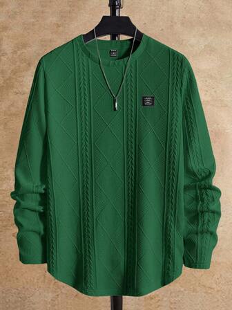 Manfinity NXTstreet Men's Crew Neck Knit Casual Long Sleeve T-Shirt, Suitable For Everyday Wear Green Sweater Men Green Knit Sweater Men Men Green Cable Knit Sweater Men Textured Sweater Green Long Sleeve Sweater Men Men Green Long Sleeve Sweater Textured Green Sweater, For Fall