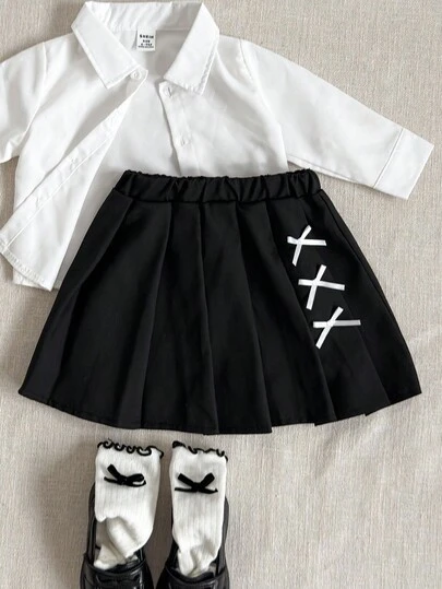 PrepCrw 女婴蝴蝶结装饰百褶裙，学院风