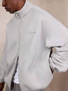 SUMWON 漏斗领拉链夹克现代基本款全拉链运动衫休闲运动轻便春秋冬外套简约设计 - 灰色 - 查看 3