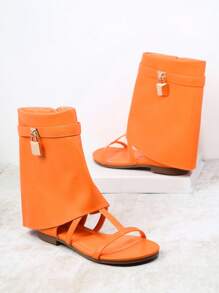 SHUZIA Vegan Leather Open Toe Slider Sandals - Orange - View 2