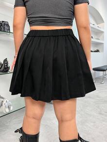 SHEIN EZwear 大码女式纯色褶皱侧扣眼下摆迷你裙