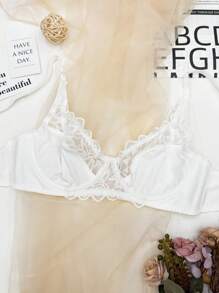 1pc Plus Size Women Lace Patchwork Comfortable Underwire Bra, Lift