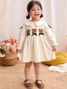 Blossori Baby Girls' French Elegant Embroidered Collar Long Sleeve Dress Fall Winter - Apricot - View 5