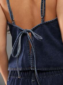 SHEIN Forever 21 夏季女装浪漫/舞会/正式/生日/90年代/商务休闲/优雅/西部风/外出/时尚/休闲/千禧年/夜店/办公室/鸡尾酒会/复古/锐舞节/趣味/高贵/老钱/街头风/度假/乡村音乐会/工作/端庄/春假/单身派对/演唱会/酷女孩/基础款/毕业/A字裙/牛仔/无袖/7月4日女装/海滩度假/学校/圣诞节/夜店/牛仔上衣 - 藏蓝色 - 查看 3