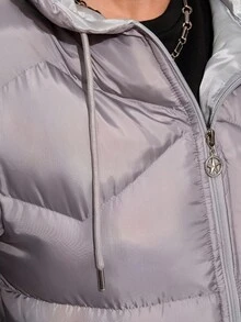 EURMUSE Women Solid Color Zipper And Pocket Detailed Winter Coats - Grey - View 7