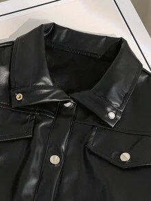 Girls' Oversized Turn-Down Collar Single-Breasted Casual Short Jacket Fall Winter - Black - View 4