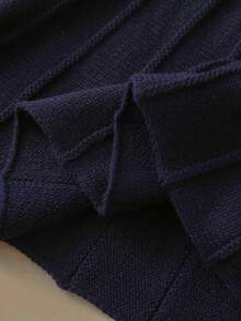 学院风长袖荷叶边袖口纽扣针织连衣裙 - 藏蓝色 - 查看 4