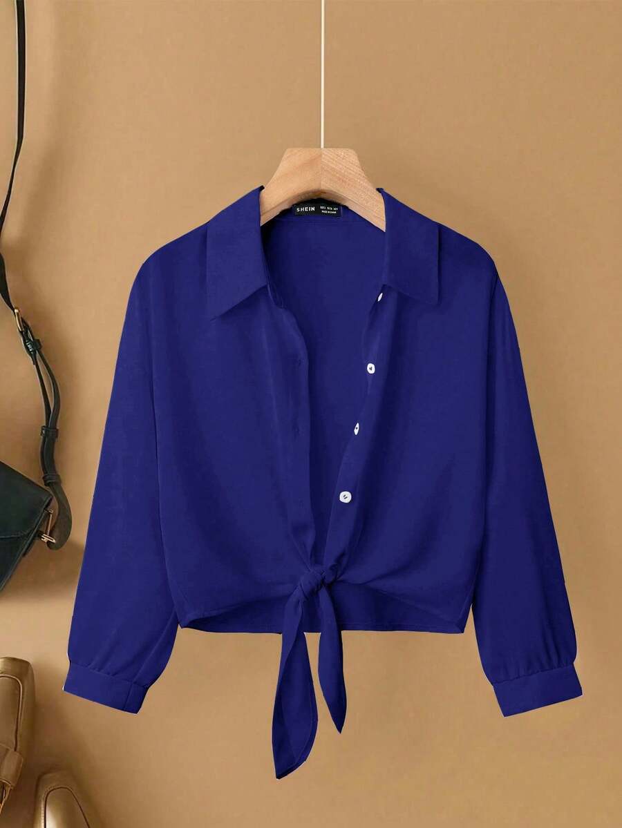 Franclia Áo khoác cardigan tay dài cổ bẻ kiểu Pháp thanh lịch, buộc dây phía trước, áo cánh trắng mới cho nữ mùa hè - Xanh đậm - Xem 1