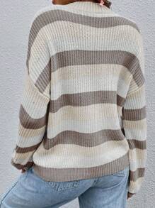 EMERY ROSE Áo len chui đầu kẻ sọc dài tay rộng rãi, thoải mái cho nữ, áo len thu đông, áo len dệt kim, quần áo thu đông cho nữ, thời trang thu mới cho nữ, áo len sọc cho nữ, áo len sọc cho nữ - Nhiều màu - Xem 2