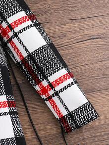 SHEIN Vestido de punto elástico a cuadros de manga larga para niñas, adecuado para uso diario casual, fiestas, vuelta al colegio, Halloween, Navidad, otoño/invierno - Blanco y Negro - Ver 7