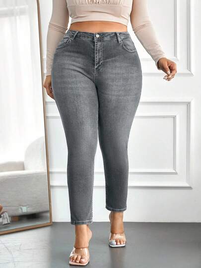 EURMUSE 98% bomull plus skinny jeans med hög midja