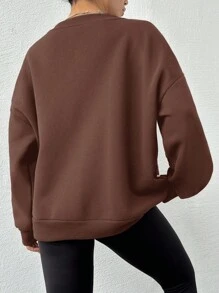 RueChic Cotton Drop Shoulder Zip Up Sweatshirt - Brown - View 2