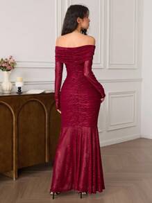 EastFlair Women's Floral Print Off Shoulder Elegant Dress,Prom Dress,Fall Wedding Guest Dress