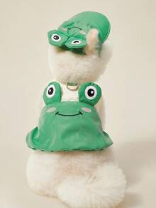 PETSIN 1 pieza de ropa para mascotas, chaleco con decoración de orejas 3D bordadas con una linda rana verde, adecuado para gatos y perros - Verde - Ver 1