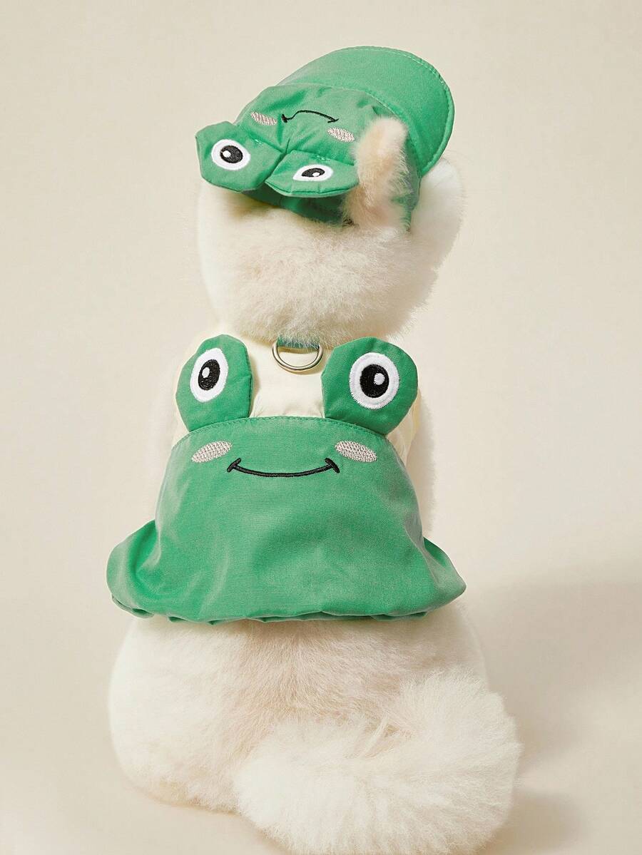 PETSIN 1 pieza de ropa para mascotas, chaleco con decoración de orejas 3D bordadas con una linda rana verde, adecuado para gatos y perros - Verde - Ver 1