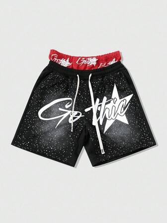 Street Life Pantaloncini casual da uomo in stile americano con stampa e doppia vita, adatti per primavera/estate