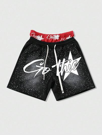 Street Life Pantaloncini casual da uomo in stile americano con stampa e doppia vita, adatti per primavera/estate