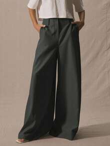 MUSERA 修身超宽腿腰带环长裤，可爱度假优雅商务休闲风，适合毕业舞会、婚礼宾客、生日派对、秋季工作、办公室、返校、夜间外出、秋季约会、春季等场合。 - 深灰色 - 查看 2