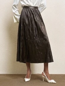 BizChic 2025 Saia de Couro Verde Oliva Feminina de Outono, Elegante Casual Business para Ir e Voltar do Trabalho, Brunch, Aeroporto, Estilo Retrô dos Anos 90, Adequada para Negócios, Escritório, Escola, Professores - Chumbo - Visão 6