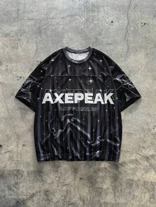 AXEPEAK 男士针织休闲宽松短袖T恤 - 黑色 - 查看 1