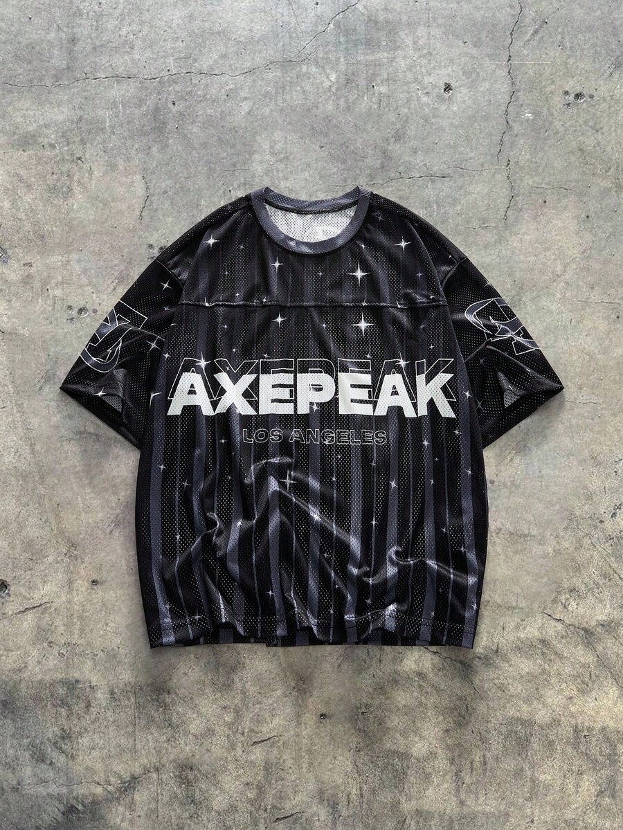 AXEPEAK 男士针织休闲宽松短袖T恤 - 黑色 - 查看 1