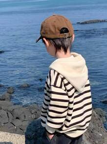 SHEIN Baby/Toddler Unisex Colorblock Striped Hooded Cardigan Sweater, Soft & Comfortable For Everyday Casual Wear, Suitable For Indoor, Outdoor, Daily, Sports, Play, Party, Photo Shoot, Holiday, Autumn/Winter Korean Style Sweater Baby Korean Style Sweater Baby Sweater Baby Girl 18-24 Month Clothes Baby Striped Sweater Striped Sweater Fall - Black and White - View 2