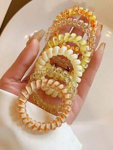 6 件随机颜色松紧带 - 带有有趣图案和设计的发饰，甜美清新发带，耐用，女士休闲发饰，礼品和照片道具，螺旋发带，弹性线圈发带，婚礼新娘礼物，伴侣礼物，伴娘礼盒装饰，六件装，情人节派对礼物 - 彩色 - 查看 18