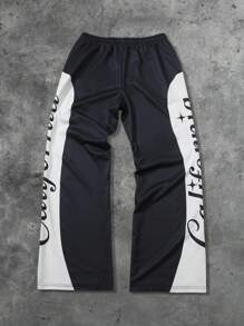 ROMWE MEN Street Life Men's Zebra Rhinestone Letter Print Drawstring Waist Sweatpants - Black - View 2
