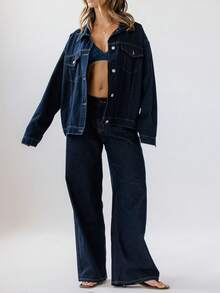 Aralina 女士经典纽扣牛仔夹克（春秋季） - 藍色 - 查看 13